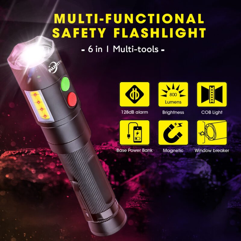 Safety Alarm Flashlight 800 Lm Rechargeable with COB light - AULITE ...
