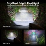 Bright flashlight illuminating a set of stairs in a dark outdoor setting with different modes