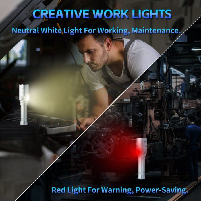 creative work lights with neutral white and red light options for maintenance, warning, power-saving