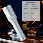 AULITE traffic flashlight 009E with specifications displayed on a police is directing traffic on the road.