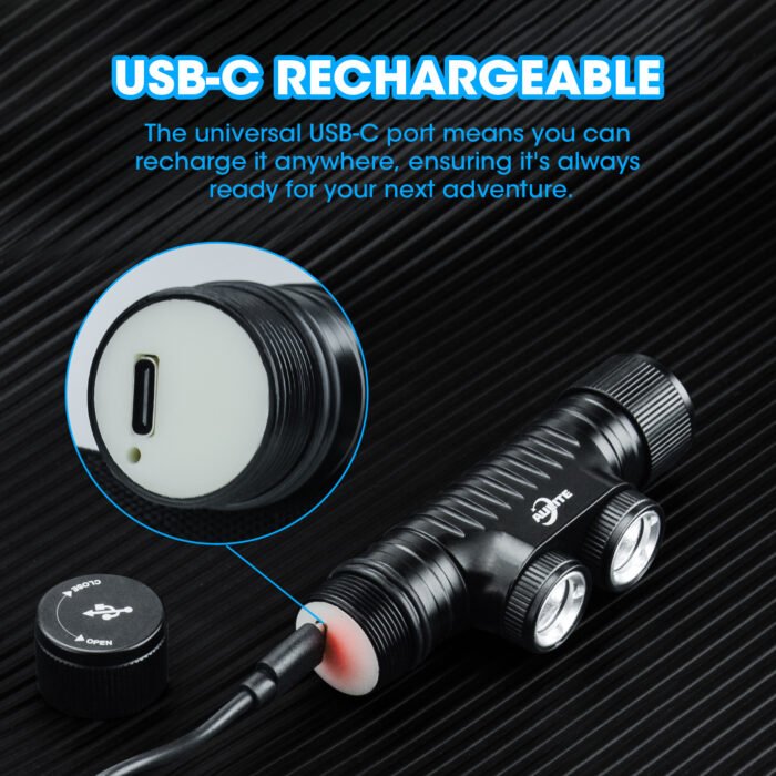 Recharge the AULITE headlamp 030B by USB-C port, it's very convenient and universal.